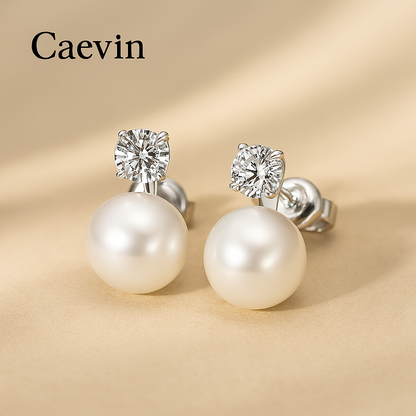 Pearl Drop Earrings – Moissanite Accent – FEOBUR – White Gold