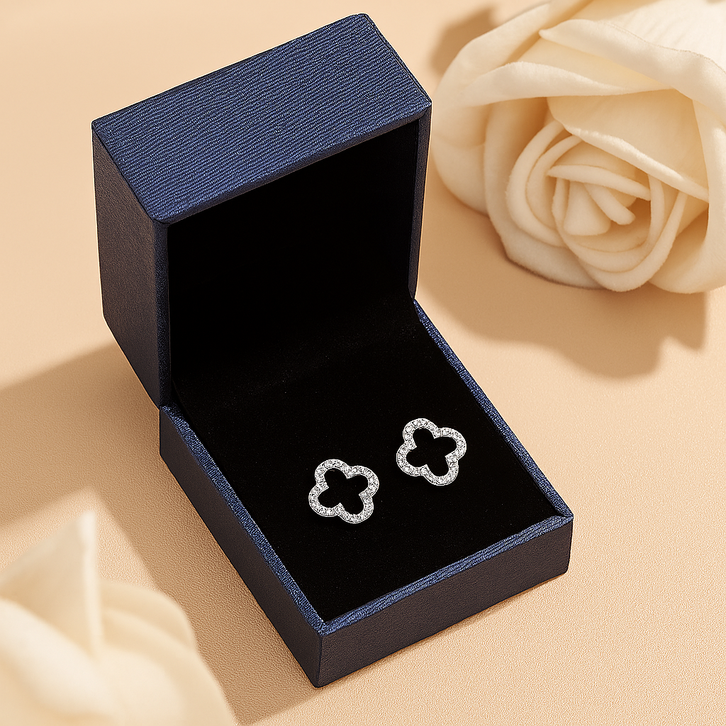 Moissanite Lucky Studs – 18K White Gold – Elegant Bridal Gift