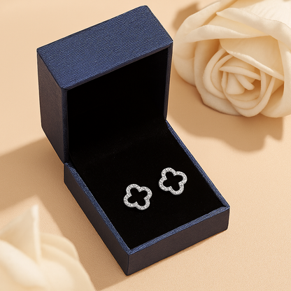 Moissanite Lucky Studs – 18K White Gold – Elegant Bridal Gift