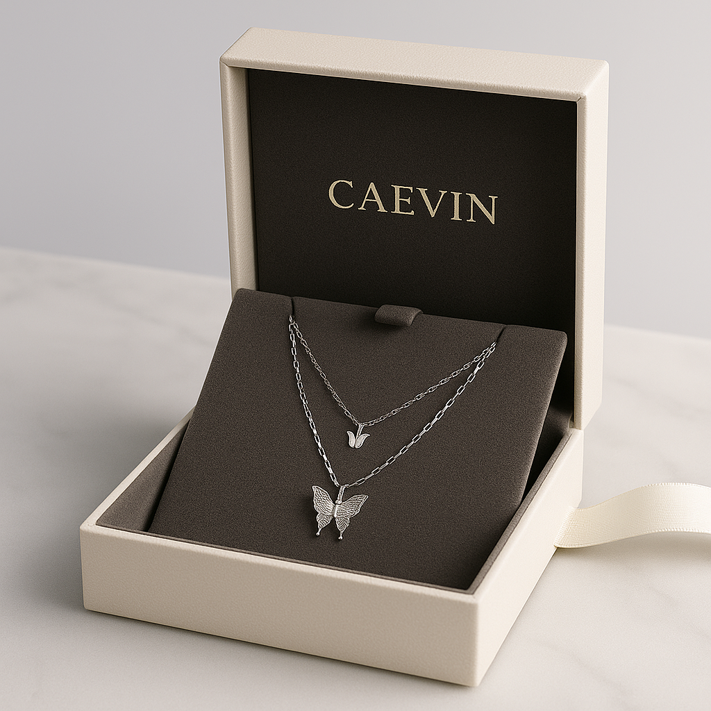 Premium White Gold Double Butterfly Necklace – Elegant & Graceful
