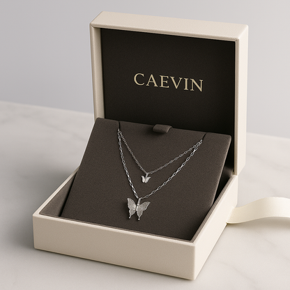 Premium White Gold Double Butterfly Necklace – Elegant & Graceful