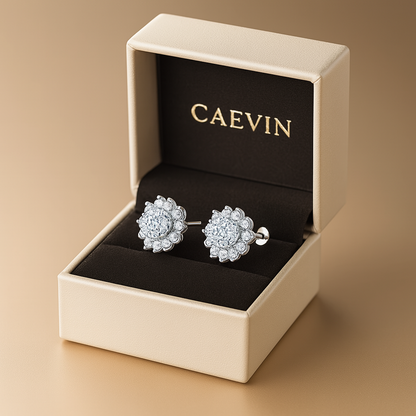 DiamondWorld Moissanite 0.5CT Studs – Sunflower Halo – White Gold