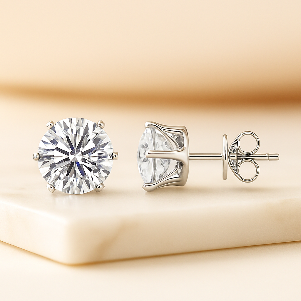 Elegant Moissanite Stud Earrings – D Color – 0.1–3CT – White Gold Luxury