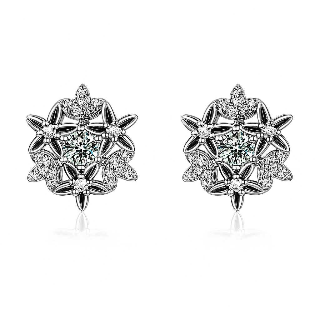 Classic Moissanite Stud Earrings – Snowflake – White Gold