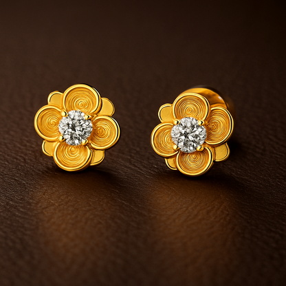 Kuololit Diamond Studs – Round Flower – Solid Gold – Wedding Fine Jewelry