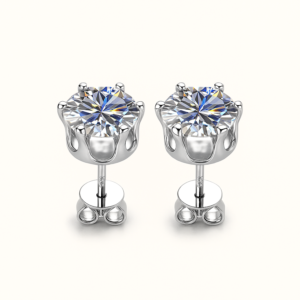 Elegant Moissanite Stud Earrings – D Color – 0.1–3CT – White Gold Luxury
