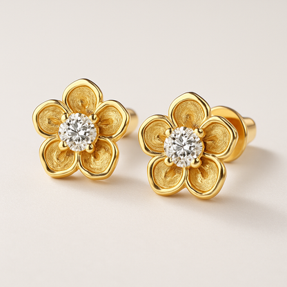Kuololit Diamond Studs – Round Flower – Solid Gold – Wedding Fine Jewelry