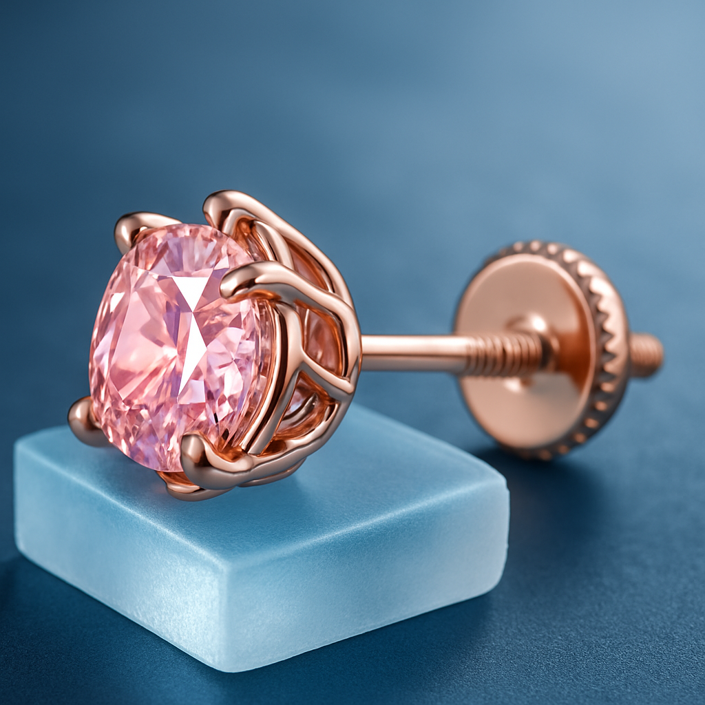 Elegant Pink Moissanite Studs – 6.5mm – Rose Gold Color for Women