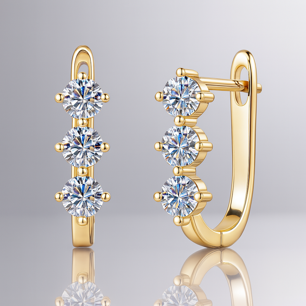 Moissanite 0.3CT ×2 Earrings – White Gold – Retro & Elegant Unise