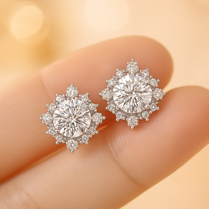 Snowflake Moissanite Studs – 18K White Gold – Pass Diamond Test
