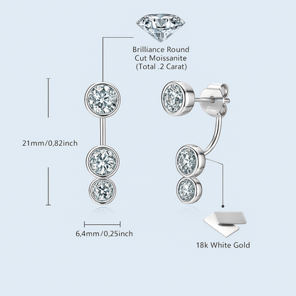 Moissanite Ear Jacket Studs – 5/4/3.5mm – White Gold – 2024 Design