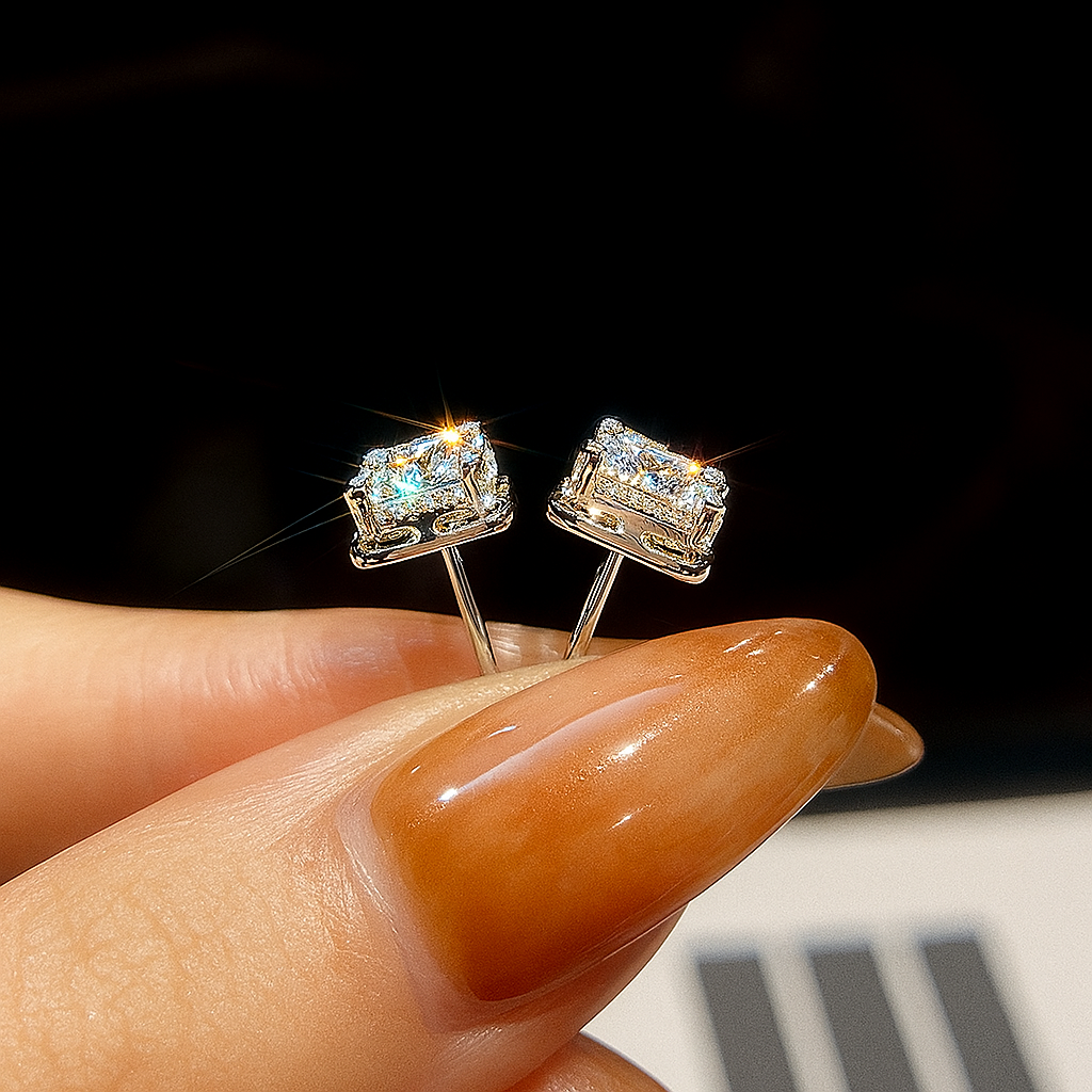 Radiant Moissanite 1CT – Classic Halo Studs in White Gold by KNB