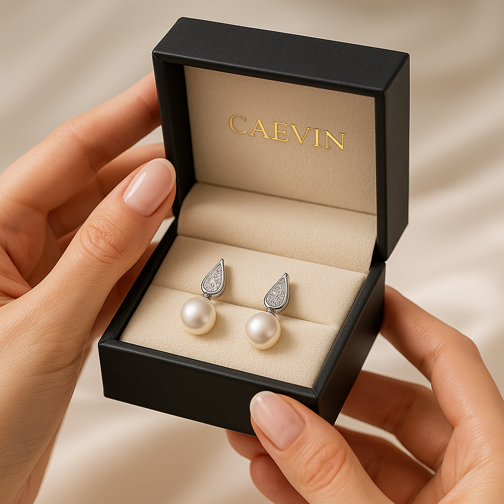 WOSTU Pearl Moissanite Drops – White Gold