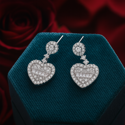 925 Silver Heart Zircon Drop Earrings – Elegant Sparkle for Women