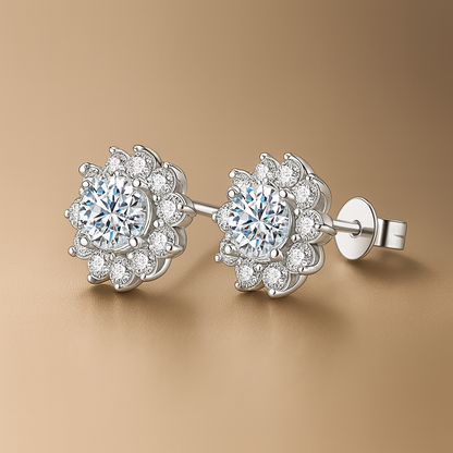 DiamondWorld Moissanite 0.5CT Studs – Sunflower Halo – White Gold