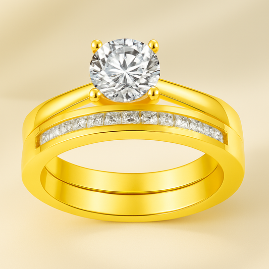 Luxury Solitaire Round Zircon Wedding Ring – White/Yellow Gold Plated