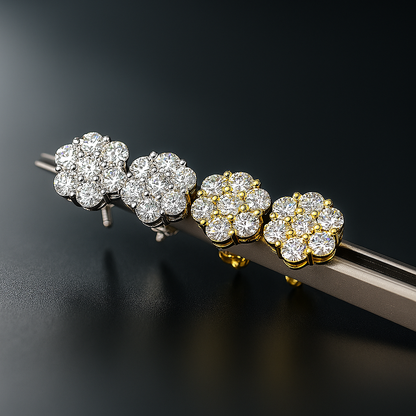 CAEVIN Moissanite Flower Studs – 7CT 5mm – White Gold – Bridal Cluster Earrings