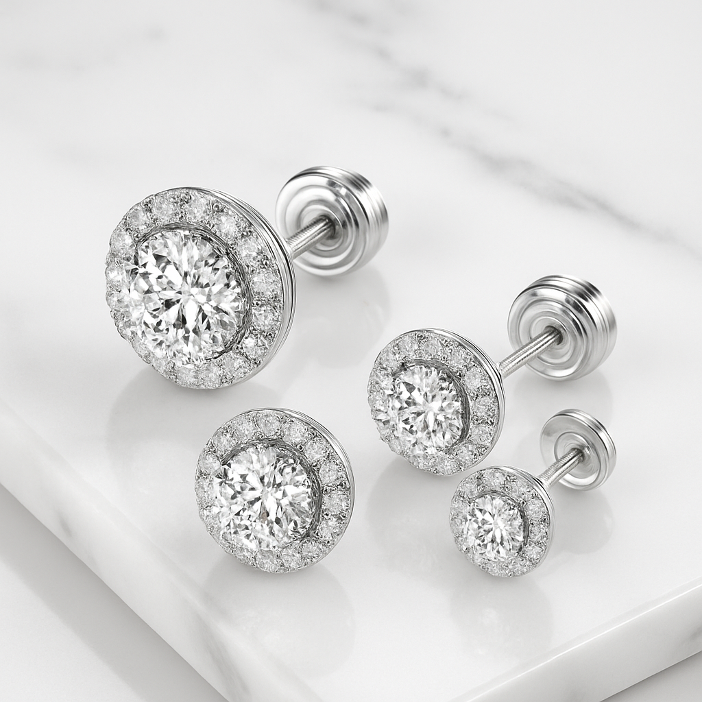 Smyoue Moissanite Studs – 0.3/0.5CT – Ideal Cut – 18K White Gold