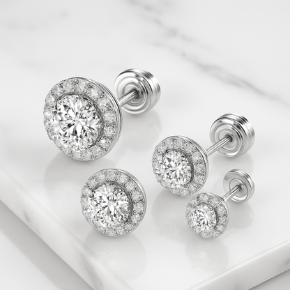 Smyoue Moissanite Studs – 0.3/0.5CT – Ideal Cut – 18K White Gold
