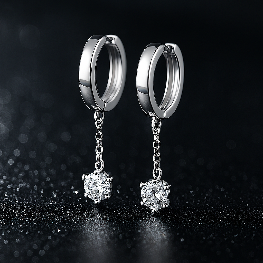 OXTAO Minimalist CZ Studs – White Gold – Elegant & Cute