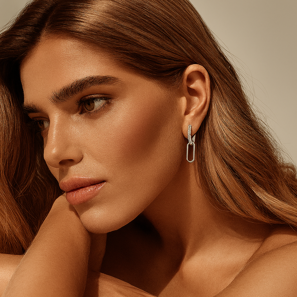 IOGOU Moissanite Paperclip Hoops – D Color – White Gold