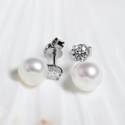 Pearl Drop Earrings – Moissanite Accent – FEOBUR – White Gold