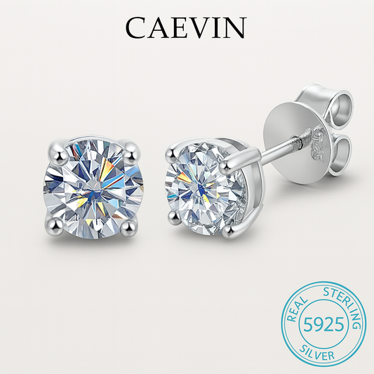 Elegant Moissanite Ear Studs – D Color, Gold-Plated