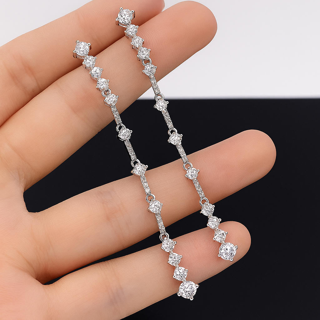 Full Moissanite Tassel Drops – 6CT – Platinum Plated – Luxury Gift