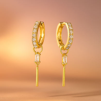 White Gold Hoop Earrings – Full Zircon – Rectangle Drop – Luxury Gift