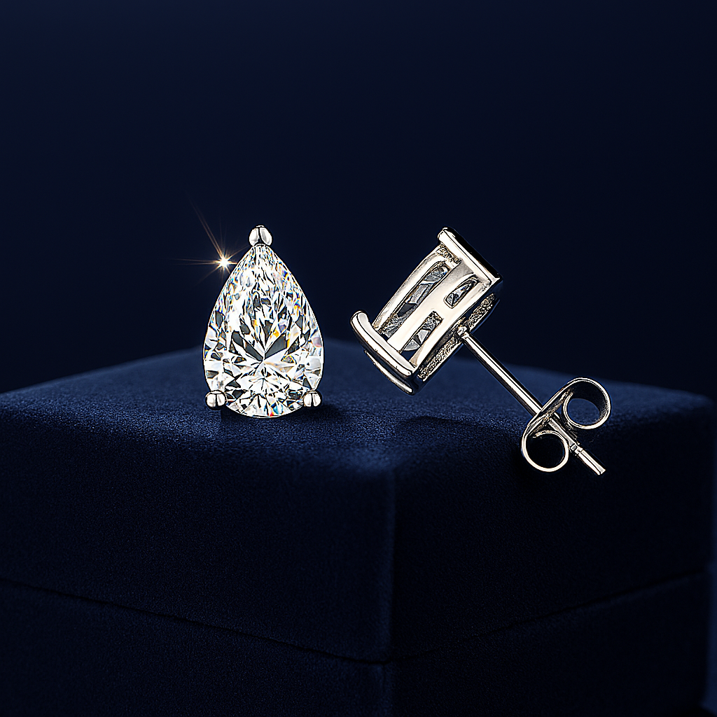 Waterdrop Moissanite Earrings – Pear Cut – Certified – White Gold