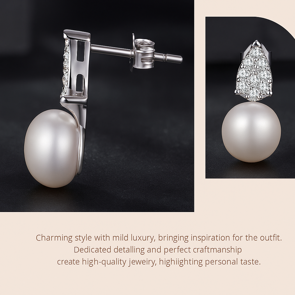 WOSTU Pearl Moissanite Drops – White Gold