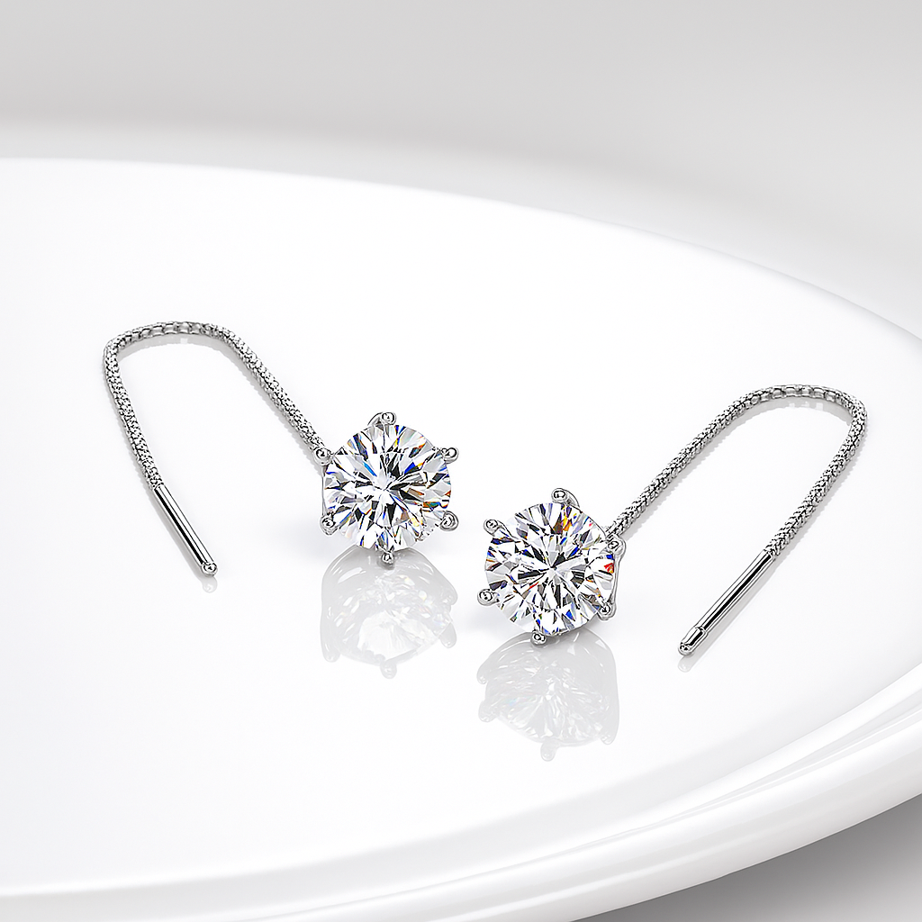 2CT Moissanite Drop Earrings – D Color – White Gold – GRA Certified
