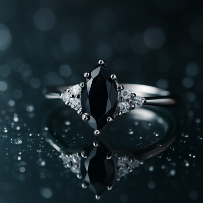 Elegant Black Agate Ring – Premium White Gold Finish, Classic Sparkle