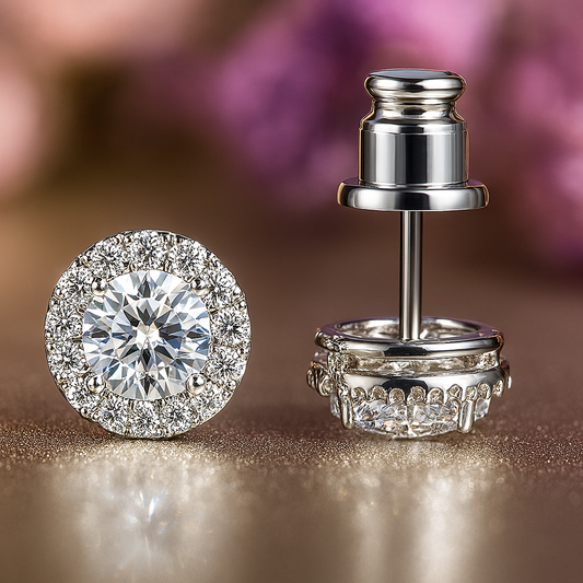 Smyoue Moissanite Studs – 0.3/0.5CT – Ideal Cut – 18K White Gold