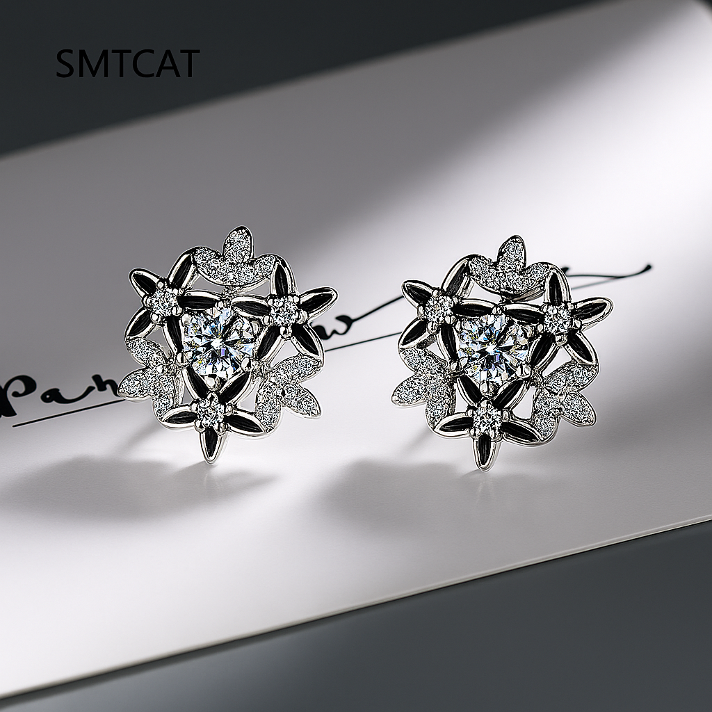 Classic Moissanite Stud Earrings – Snowflake – White Gold