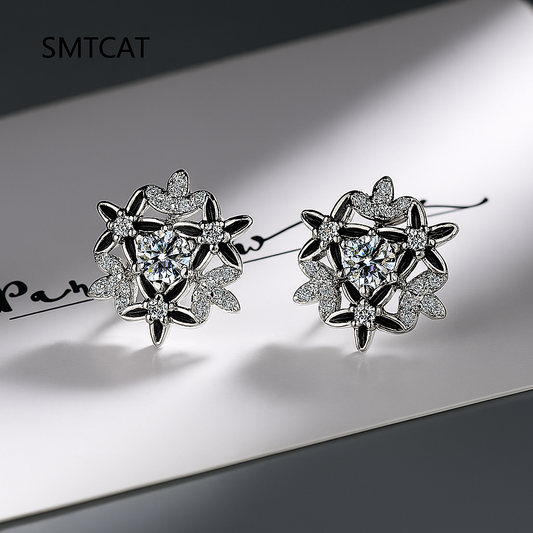 Classic Moissanite Stud Earrings – Snowflake – White Gold