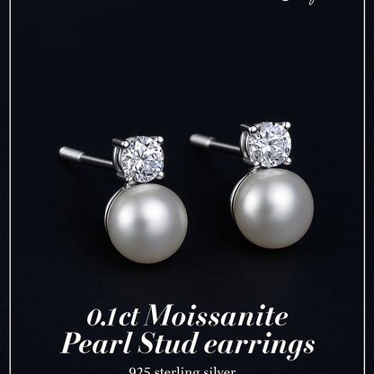 BAMOER 925 Silver Moissanite & Pearl Wedding Earrings