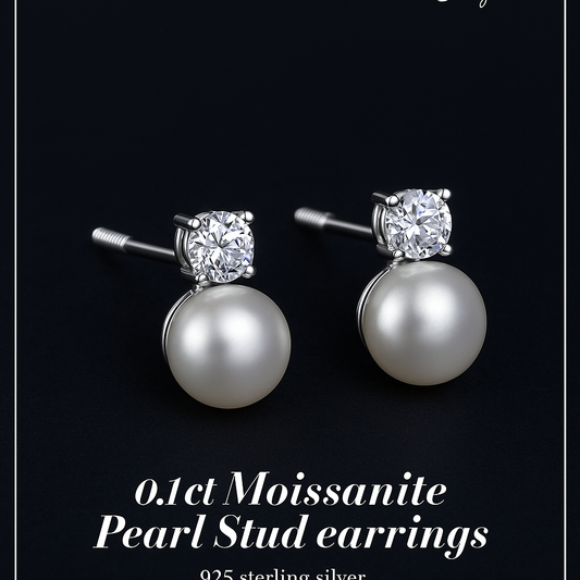 BAMOER 925 Silver Moissanite & Pearl Wedding Earrings