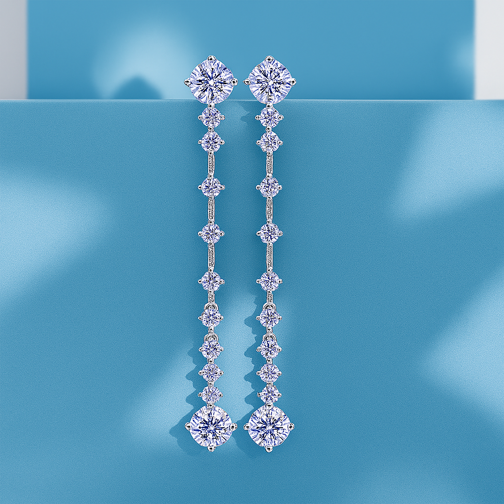 Full Moissanite Tassel Drops – 6CT – Platinum Plated – Luxury Gift