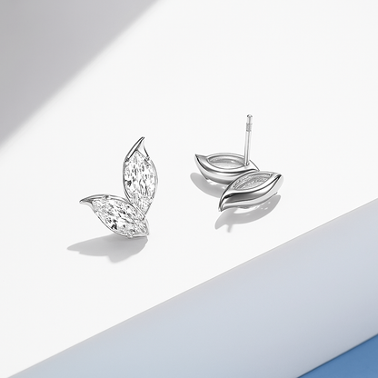 Marquise Cut Moissanite Studs – 2-Leaf Design – 4CT – White Gold