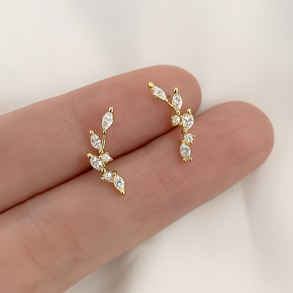 OXTAO Minimalist CZ Studs – White Gold – Elegant & Cute