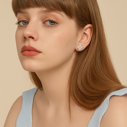 M-JAJA Lucky Clover Studs – D Color Moissanite – White Gold Elegance