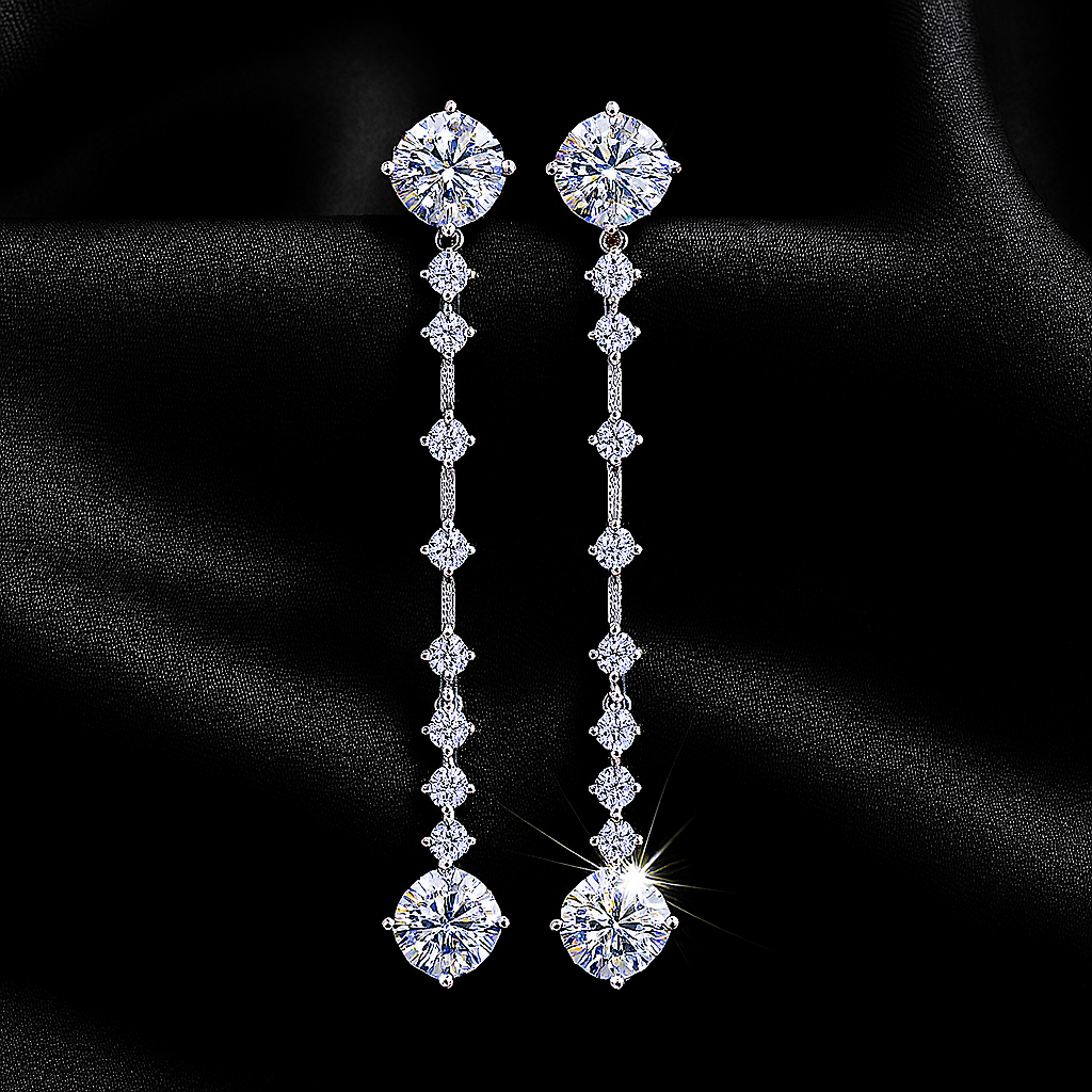 Full Moissanite Tassel Drops – 6CT – Platinum Plated – Luxury Gift