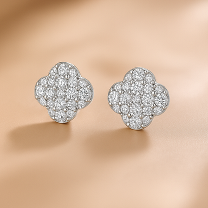 M-JAJA Lucky Clover Studs – D Color Moissanite – White Gold Elegance