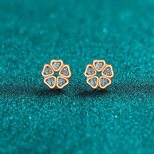Moissanite Flower Studs – 0.25CT – 18K Rose Gold – Bridal Gift