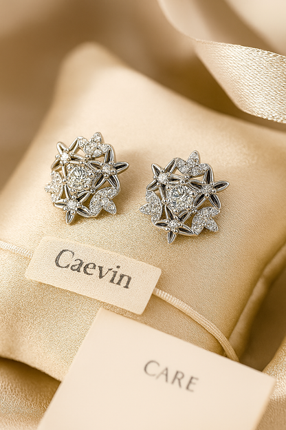 Classic Moissanite Stud Earrings – Snowflake – White Gold