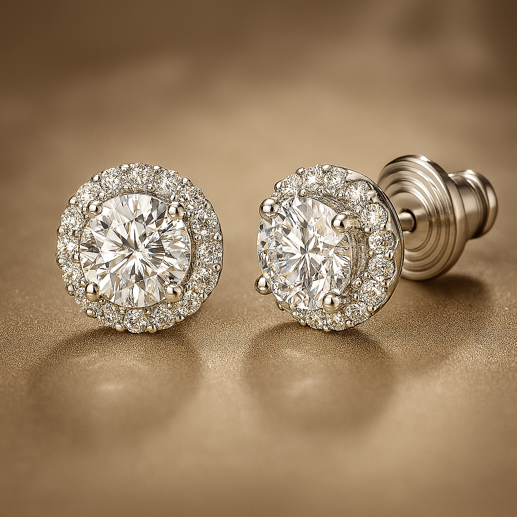 Smyoue Moissanite Studs – 0.3/0.5CT – Ideal Cut – 18K White Gold
