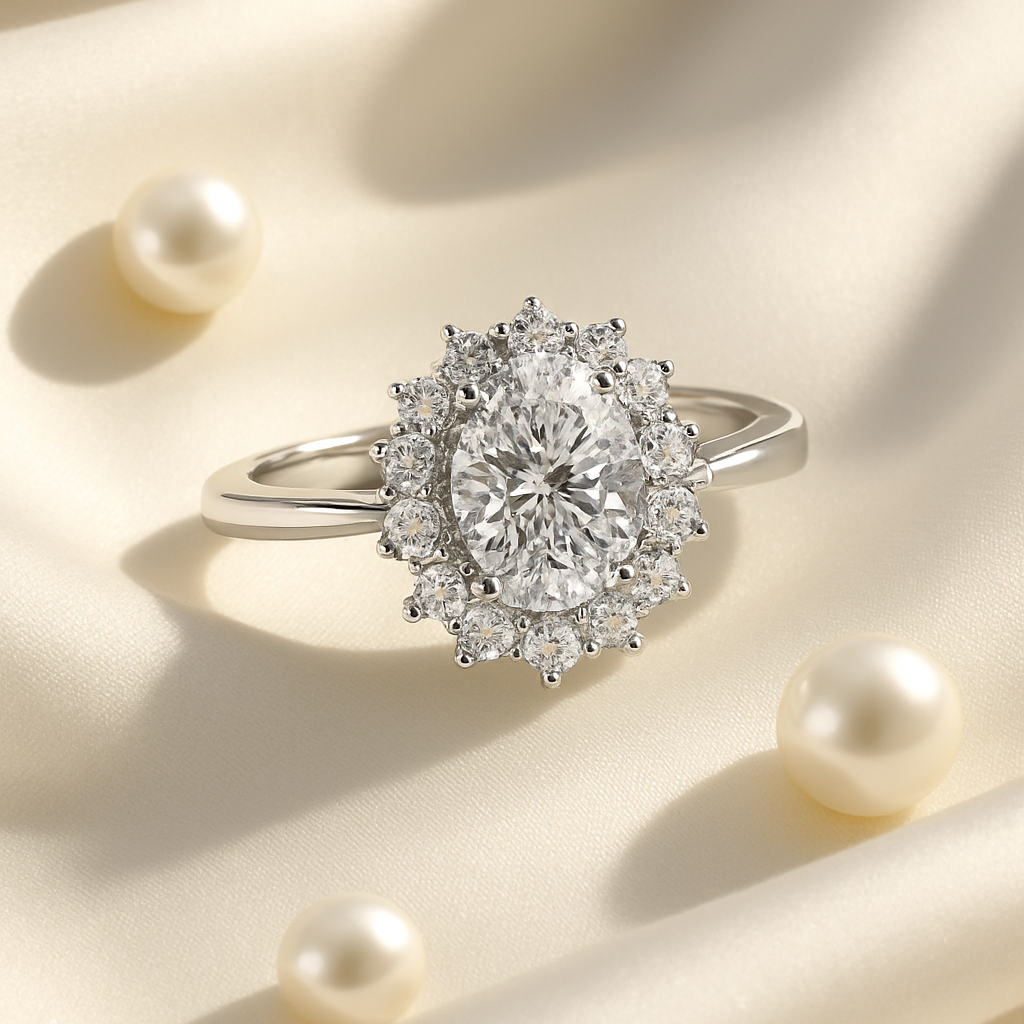 925 Silver Moissanite Flower Ring – Elegant Gift & Wedding Jewelry