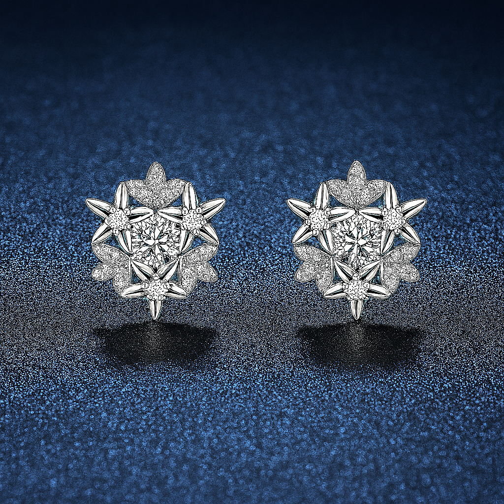 Classic Moissanite Stud Earrings – Snowflake – White Gold
