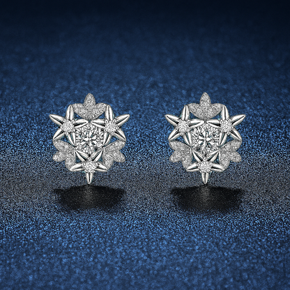Classic Moissanite Stud Earrings – Snowflake – White Gold